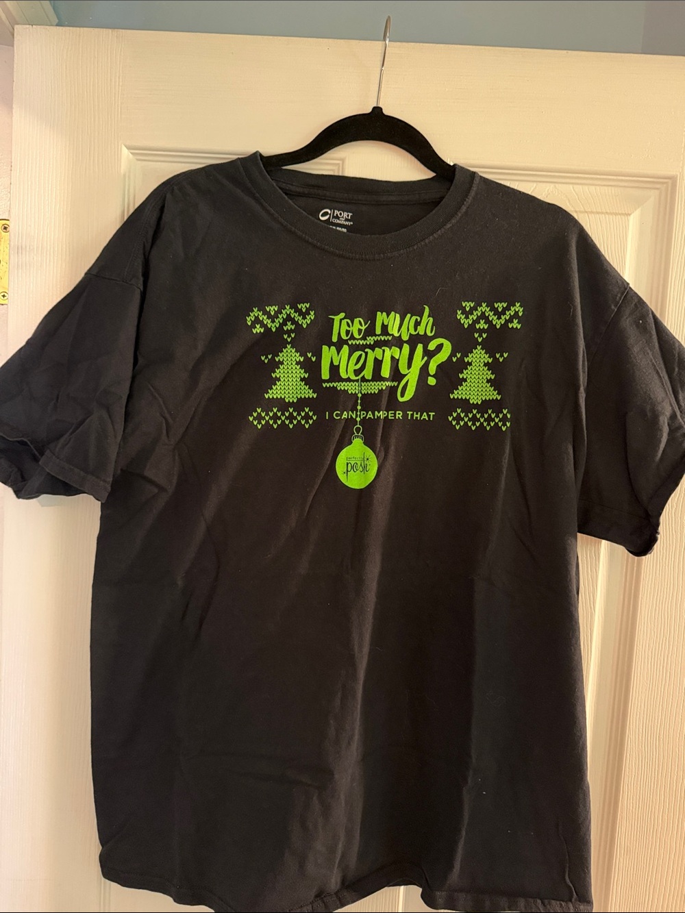 Perfectly Posh Black Tee with Neon Green Holiday Script